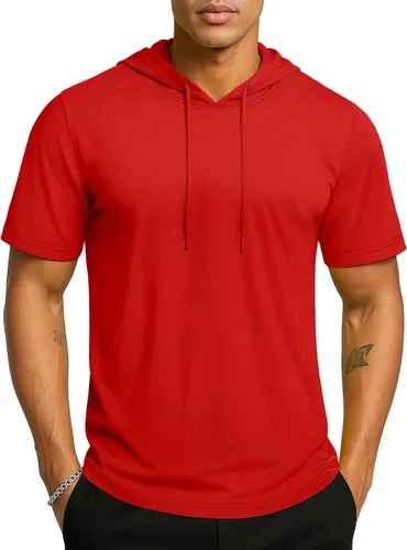 Vista 9 de TACVASEN Short Sleeve Hoodies for Men Cotton Hoodies Summer Sweatshirt Lightweight Breathable Workout Shirts Pullover Verde militar