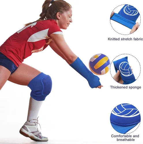 Vista 3 de Sosation Juego de 2 rodilleras de voleibol y mangas de brazo de voleibol con almohadilla de protección, protector de muñeca de antebrazo