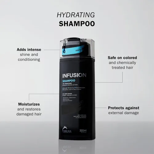 Vista 2 de TRUSS Infusion Hair Shampoo - Champú limpiador para reparación, hidratación y protección del cabello seco - Fórmula 100% vegana, segura