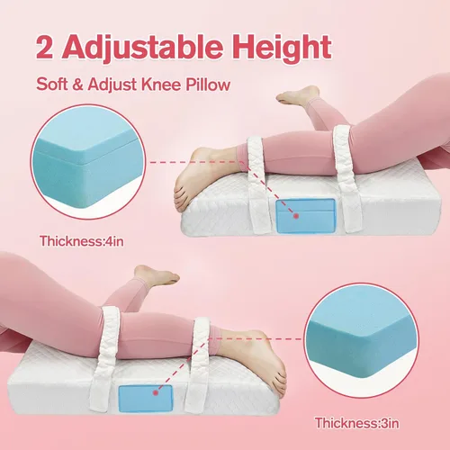 Vista 3 de Almohada de rodilla para dormir de lado, almohada de espuma viscoelástica con correa de 2 capas para ajustar la altura entre las piernas, almohadas