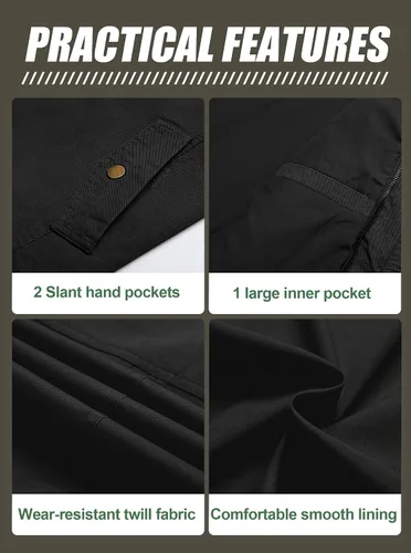 Vista 6 de Pursky Chaqueta Militar de Hombre Chaqueta de Algodón Lavado Casual con Capucha de Lienzo Abrigo de Otoño