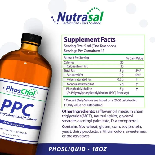 Vista 2 de Nutrasal PhosChol PPC Polienil FosfatidilColina Suplemento de colina 3000mg Líquido 16 oz