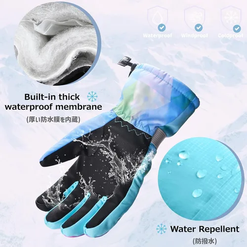 Vista 3 de Azarxis Guantes de esquí de nieve para niños, impermeables, resistentes al viento, cálidos guantes de snowboard para niños y niñas