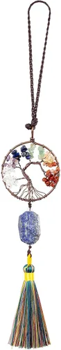 Vista 10 de rockcloud Adorno colgante de árbol de la vida de 7 chakras con borla de piedra cruda irregular para pared, coche, hogar, boda, boda, apatita azul