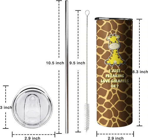 Vista 7 de Vaso de jirafa con tapa y pajita, regalos únicos para mujeres, hombres y niñas, bonita taza delgada para agua, taza de café, con aislamiento térmico