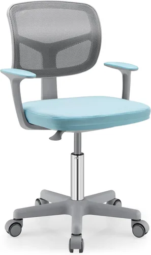 Vista 16 de Giantex Silla de escritorio para niños, silla rodante ergonómica ajustable con reposapiés y apoyabrazos abatibles, silla de oficina para niños