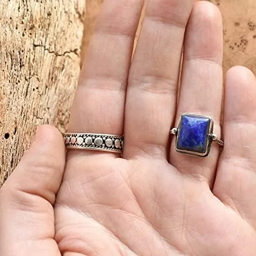 Vista 7 de Lapislázuli - Anillos de plata de ley 925 anillos de uso diario regalo para ella anillos de compromiso 1046