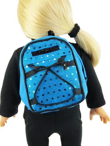 Vista 3 de American Fashion World Mochila escolar de lentejuelas rosas para muñecas de 14 pulgadas Calidad premium y diseño moderno Accesorios para muñecas