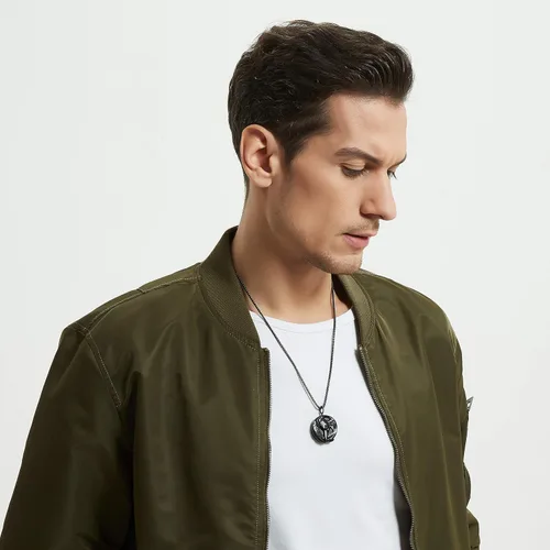 Vista 8 de COAI Collar de obsidiana negra de cuervo de joyería vikinga para hombre