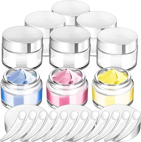 Vista 20 de 6 Pack de tarros de vidrio ámbar de 1 oz con tapas, tarros pequeños de vidrio de 1 onza con tapas y forros interiores, tarros redondos transparentes