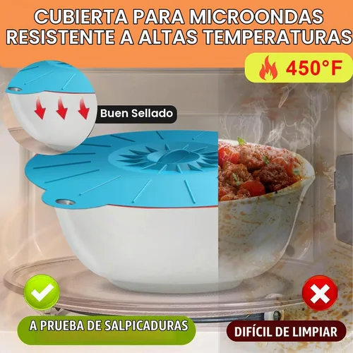 Vista 5 de Paquete de 7 tapas de silicona, cubierta para salpicaduras de microondas, 5 tamaños, reutilizables, resistentes al calor, tapas de succión