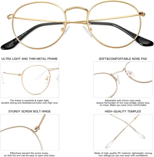 Vista 4 de Pro Acme Gafas redondas clásicas de metal transparente con marco de lentes unisex