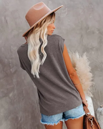 Vista 2 de ETCYY NEW Camiseta sin mangas de manga casquillo para mujer, casual, ajuste holgado, básica