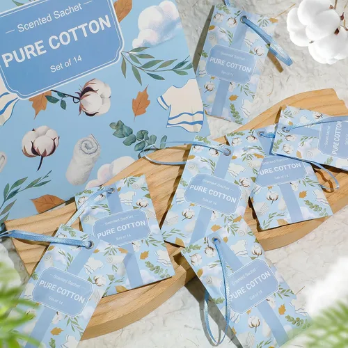 Vista 8 de SCENTORINI Sobres perfumados para cajones y armarios, aroma de algodón puro, paquete de 14 bolsitas de larga duración, ambientador de armario