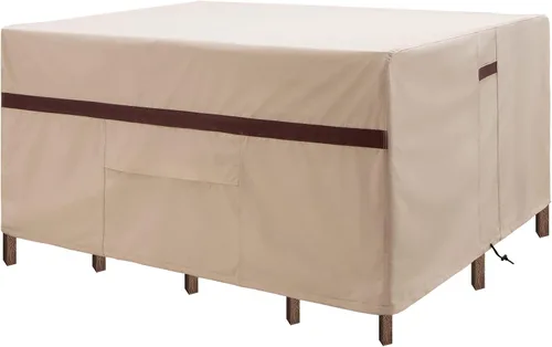 Vista 8 de Funda para Juego de Mesa y Sillas de Patio Rectangular 109" de Largo, Fundas Impermeables para Muebles de Exterior 600D, Duraderas, Resistente a