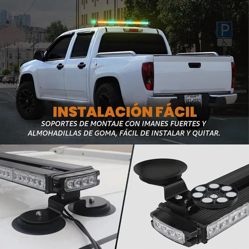 Vista 5 de XRIDONSEN 28.4 "80 LED techo barra de luz estroboscópica luces magnéticas Ámbar/Verde