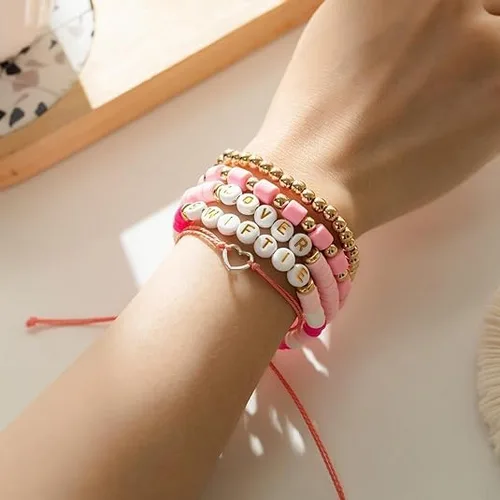 Vista 3 de SALBFL Pulseras elásticas para mujer, pulseras de cuentas, pulseras con dijes para mujeres, conjunto de pulseras, pulseras apilables, pulsera