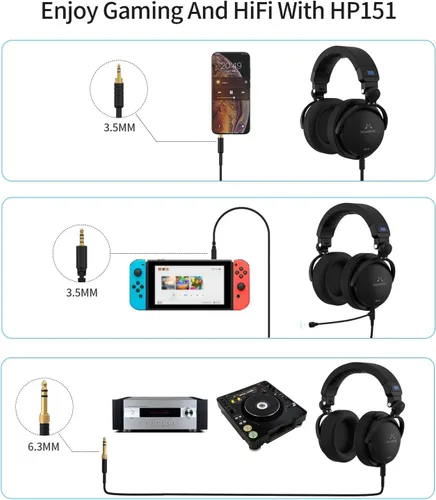 Vista 5 de SoundMAGIC HP151 - Auriculares con cable para monitoreo y grabación, auriculares estéreo de alta fidelidad cerrados para audiófilos, funcionan
