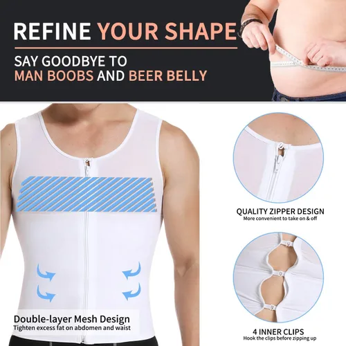 Vista 2 de MISS MOLY Compression Shirts for Men Slimming Body Shaper Vest Abs Hide Gynecomastia Moobs Shapewear Tank Top Undershirt