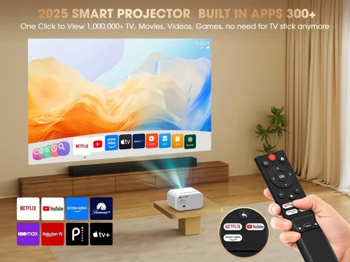 Vista 2 de VIZONY Proyector inteligente con WiFi 6 y Bluetooth, compatible con aplicaciones Netflix/YouTube/Prime Video, enfoque automático y Keystone, motor