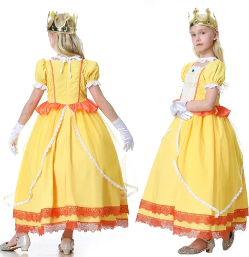 Vista 4 de Ratoher Super Brothers Princess Costume for Kids, Peach and Daisy Princess Cosplay Costume for Toddler Girls