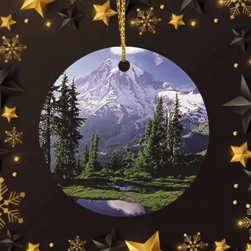 Vista 6 de Adornos de Navidad Monte Rainier The Mountain National Park para el hogar, adornos colgantes de recuerdo, adornos personalizados, recuerdo redondo