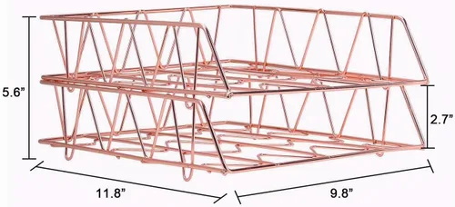 Vista 5 de PAG - Juego de 2 bandejas de metal apilables para documentos y cartas, organizador de escritorio, Rose gold Oro Rosa