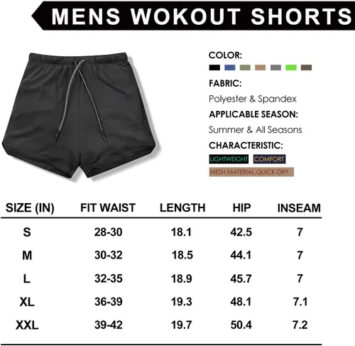 Vista 7 de Leidowei - Shorts 2 en 1, ligeros, de 7 pulgadas y con bolsillos con cierre para hombre, para entrenamiento, correr, hacer yoga y gimnasio