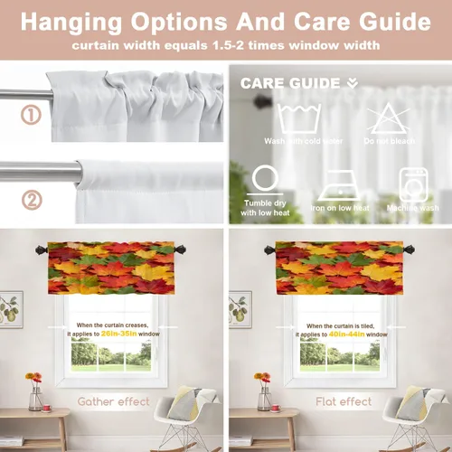 Vista 45 de Shrahala Orange Autumn Autumn Blackout Curtain Tiers, Fall Kitchen Valance Light Blocking Tier Drapes with Rod Pocket, 2 Pack 26 X 24 in