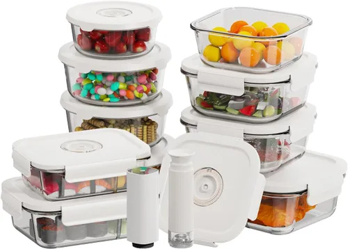 Vista 15 de HOLDN' STORAGE - Recipientes de almacenamiento de alimentos con sellado al vacío, juego de 4 Glass Containers, One Electronic Pump, Keep Food