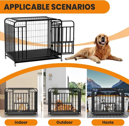 Vista 6 de Jaula de acero indestructible para perros de 42 pulgadas, resistente a prueba de escape, jaula de alta ansiedad para interiores de triple puerta