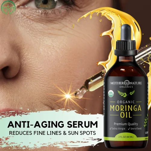 Vista 2 de Aceite de moringa orgánico certificado por USDA, 100% puro, prensado en frío y sin refinar sin gluten (2 onzas), hidratante natural para piel, cara