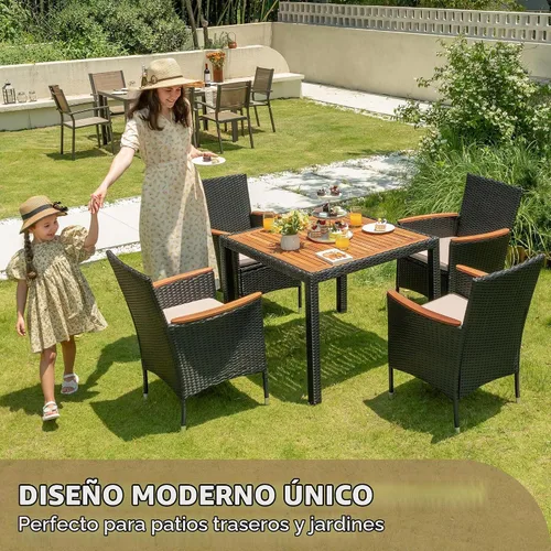 Vista 3 de Devoko - Juego de comedor de madera de acacia, 5 piezas, ratán negro