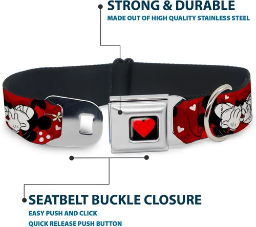 Vista 4 de Buckle-Down Collar de perro con hebilla de cinturón de seguridad Mickey Minnie Hugs Kisses Poses Reds White, multicolor, 1 pulgada de ancho – Se