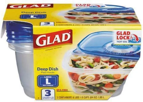 Vista 2 de GladWare Deep Dish - Recipientes de almacenamiento de alimentos, grande/rectangular, capacidad hasta 64 onzas, recipientes Glad con sello hermético