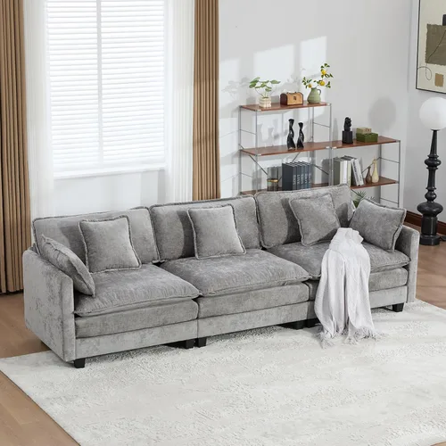 Vista 105 de Sofá seccional modular verde de 111.5", sofás seccionales grandes de 3 plazas para sala de estar, sofá nube oversized de tela chenille con otomana