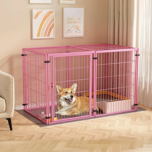 Vista 8 de XPIY Jaula grande para perros – Perrera de metal para perros medianos y pequeños, segura para interiores y exteriores, jaula grande para cachorros