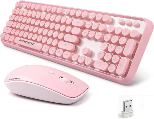 Vista 17 de Combo de teclado y mouse inalámbricos, teclado y mouse coloridos, teclado retro con 2.4 GHz Plug & Play, para Windows 11/10/7, portátil, PC (azul)