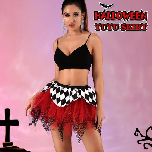 Vista 3 de Kakaco Falda tutú gótica de Halloween, tutús de tul en capas, falda tutú para cosplay, festival, actuación, tutús para mujeres y niñas
