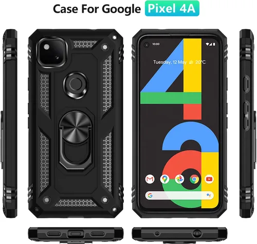 Vista 2 de ADDIT Funda 4A 4G para Google Pixel 4a 4G, con anillo de soporte, soporte ajustable, grado militar, protección resistente, a prueba de golpes