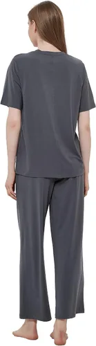 Vista 2 de GYS Conjunto de pijama de manga corta con cuello redondo y pantalones para mujer