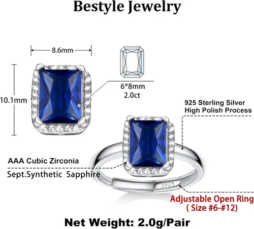 Vista 7 de 925 Sterling Silver Birthstone Rings for Women Girls with Clear 2ct HeartRoundTeardropSquare Crystal, Solitaire Diamond Halo Open Bands Cubic