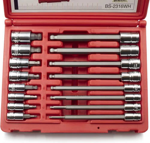 Vista 4 de Genius Tools Juego de dados hexagonales de 16 piezas de 1/4" y 3/8" Dr. Metric Wobble BS-2316WH