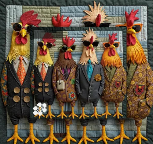 Vista 5 de Runway Roosters - Rompecabezas de 1000 piezas para adultos, rompecabezas de arte de gallo de moda, rompecabezas de animales difíciles desafiantes