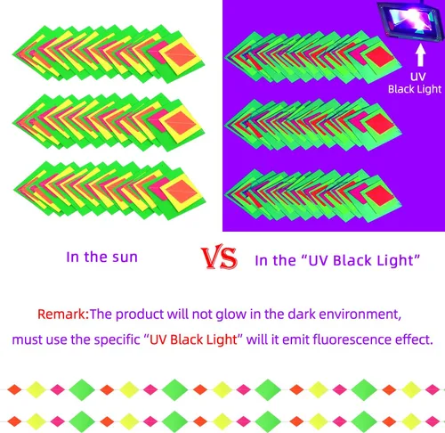 Vista 3 de Guirnalda de Papel Neón de 110 pies, Serpentinas Neón, Estrella Perforada, Decoraciones Neón de Luz Negra que Brillan para Fiestas, Reactivas a UV