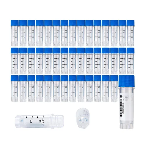 Vista 9 de Cryoviales de 0.0 fl oz, 25Pcs Cryotubes con código de barras lateral, frascos de esterilización con rosca externa, tubos de muestra con tapas Azul