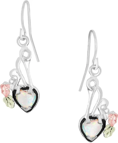 Vista 2 de Aretes antiguos de corazón de ópalo sintético, plata de ley, oro verde de 12 quilates y oro rosa negro colinas, Metal, Ópalo sintético