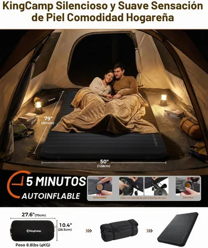 Vista 3 de Kingcamp Almohadilla de dormir autoinflable 3D de lujo doble almohadilla de dormir para campamento, colchón de espuma autoinflable para 2 personas