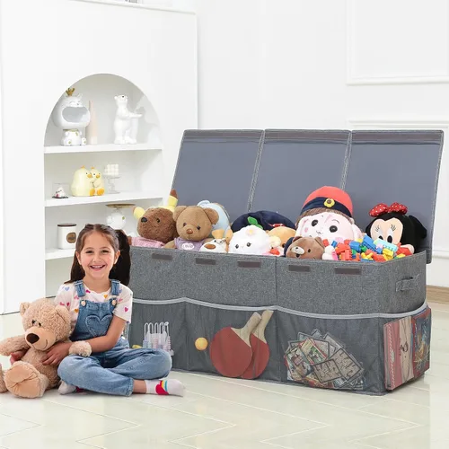 Vista 7 de Caja de juguetes extra grande con bolsillos de malla, organizador de almacenamiento de juguetes para niños, caja para hornear, organizadores