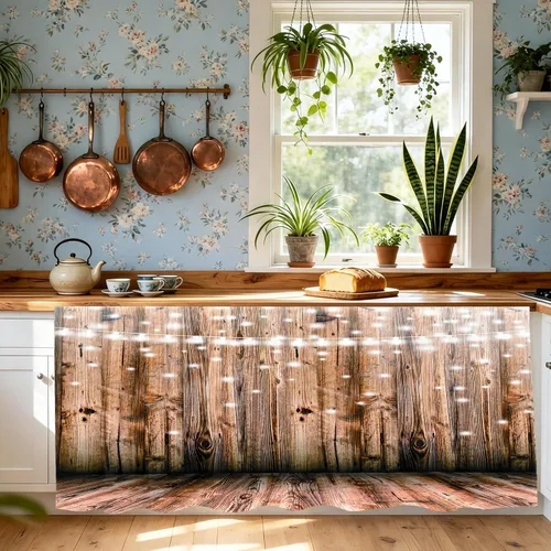 Vista 2 de Lukery Kitchen Cabinet Curtains Dustproof No Drilling (Board Pattern A,120x80cm)